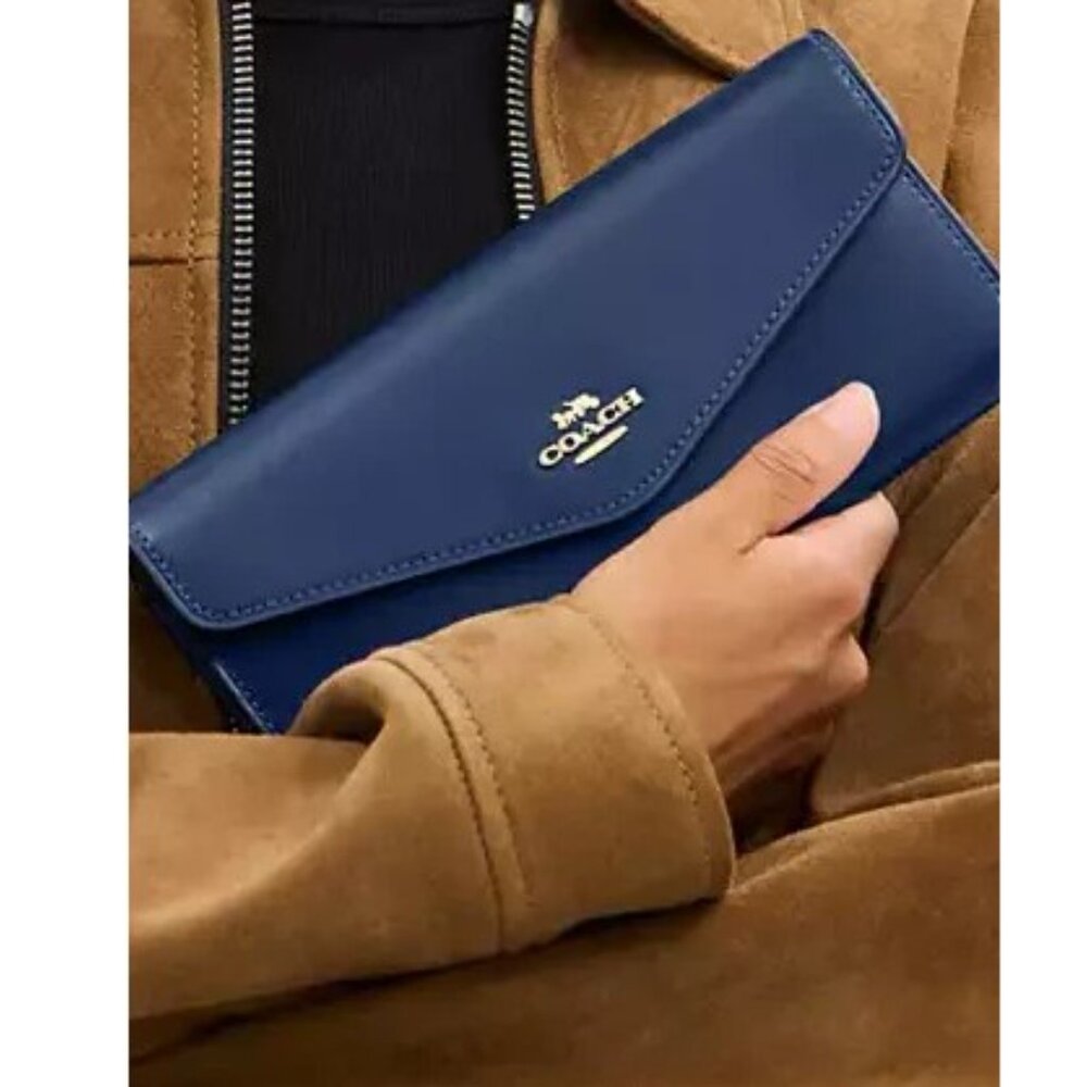 Coach Klare Calf Leather Wallet With Chain in Deep Blue
